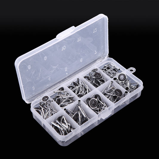 80-Piece Fishing Rod Guide Tip Repair Kit - DIY Eye Rings in Various Sizes with Stainless Steel Frames & Storage Box