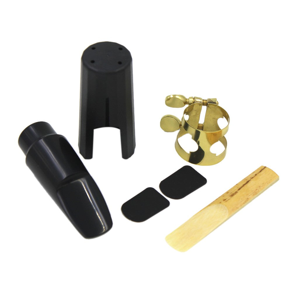 Soprano Saxophone Mouthpiece Set: Plastic with Cap, Metal Buckle, Reed, Patches, Pads, and Cushions