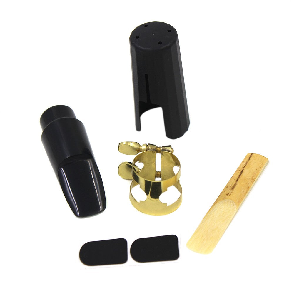 Soprano Saxophone Mouthpiece Set: Plastic with Cap, Metal Buckle, Reed, Patches, Pads, and Cushions