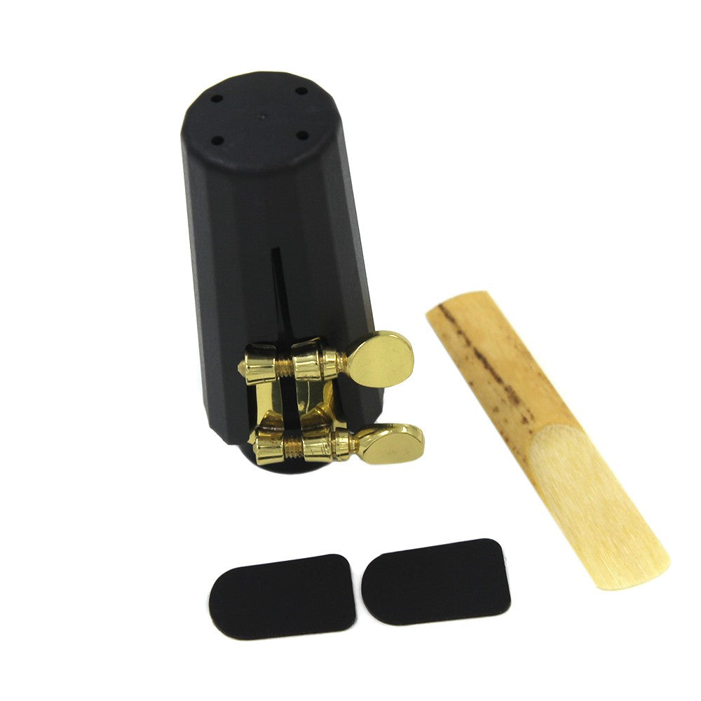 Soprano Saxophone Mouthpiece Set: Plastic with Cap, Metal Buckle, Reed, Patches, Pads, and Cushions