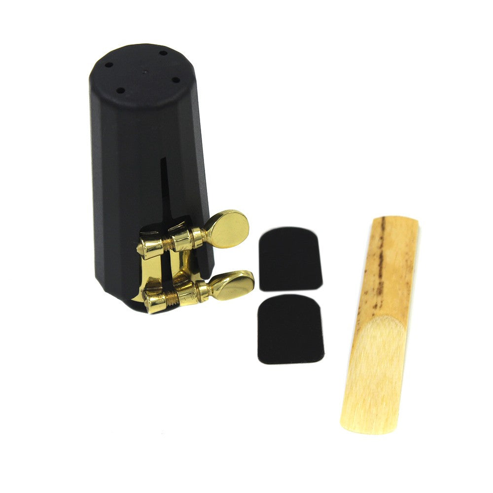 Soprano Saxophone Mouthpiece Set: Plastic with Cap, Metal Buckle, Reed, Patches, Pads, and Cushions