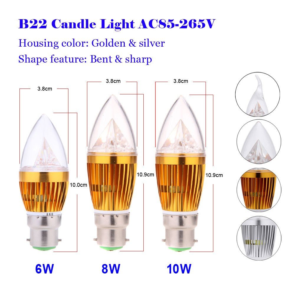 6W B22 LED Candle Bulb Chandelier Spotlight, High Power AC85-265V