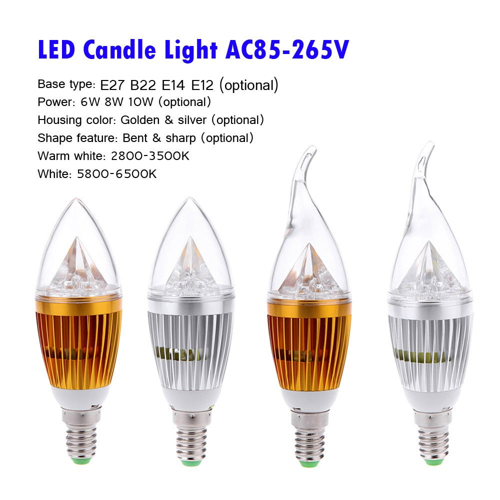 6W B22 LED Candle Bulb Chandelier Spotlight, High Power AC85-265V