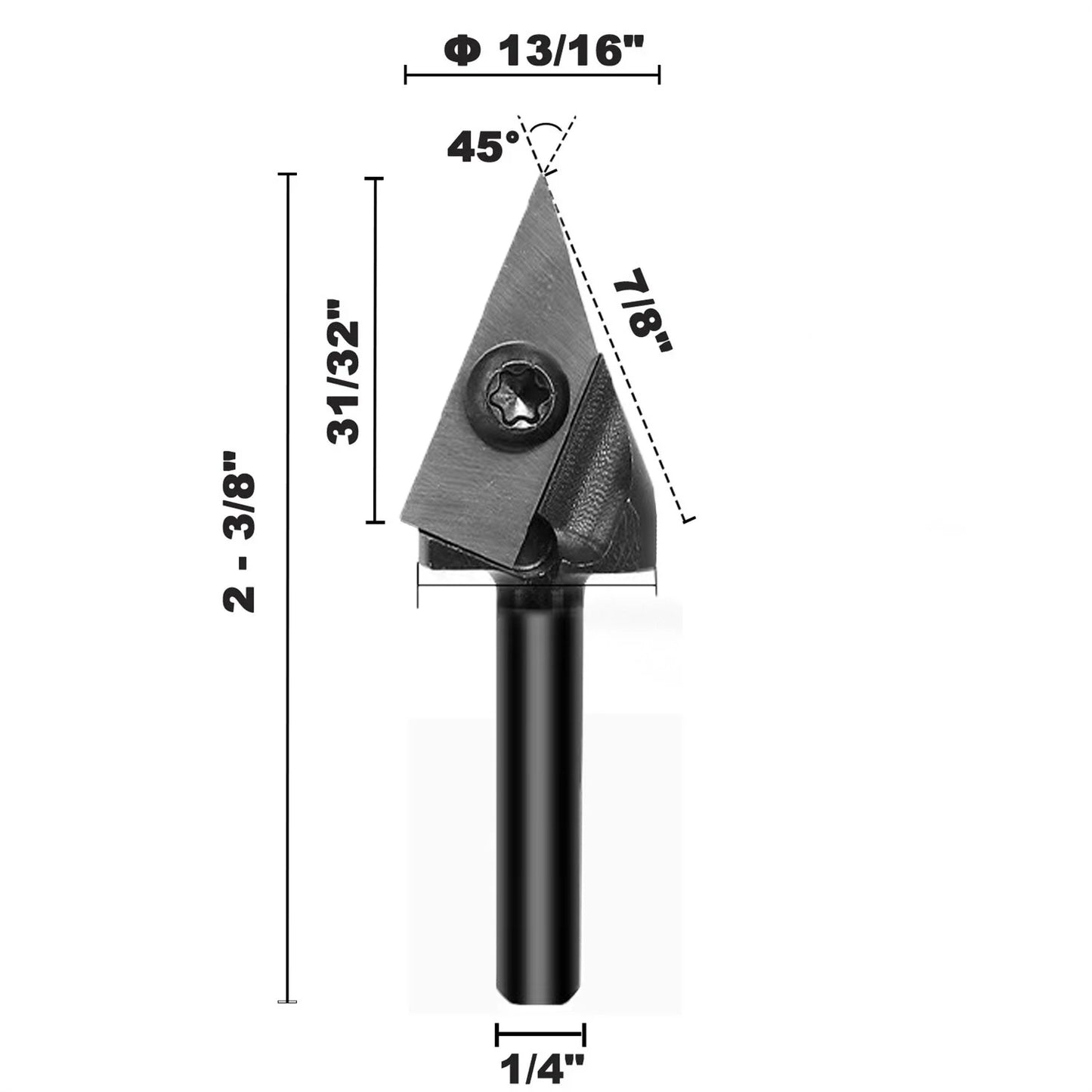 45° V-Groove Carbide Insert CNC Router Bits - 1/2 & 1/4 Inch Shank - Milling Cutter for Woodworking & Engraving