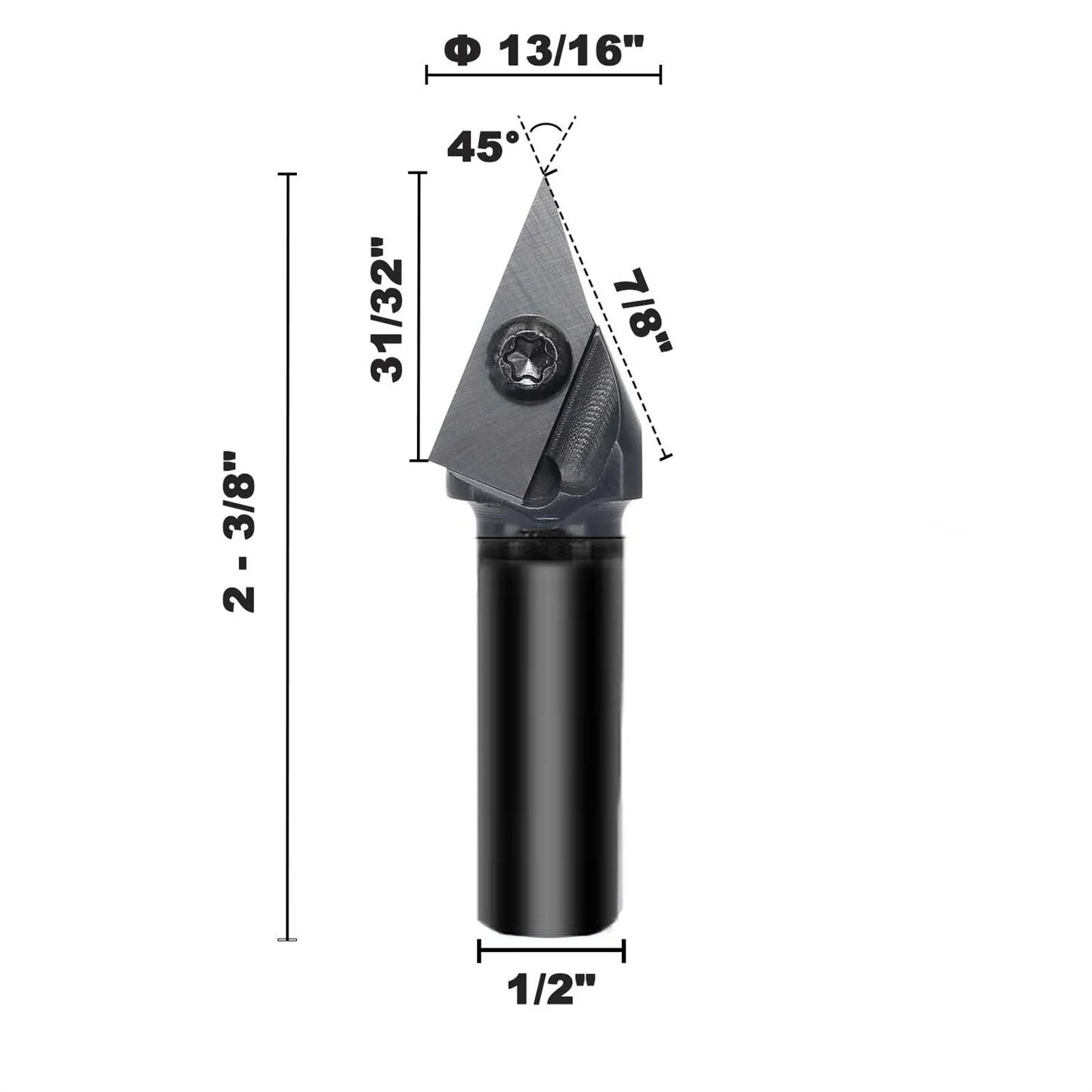 45° V-Groove Carbide Insert CNC Router Bits - 1/2 & 1/4 Inch Shank - Milling Cutter for Woodworking & Engraving