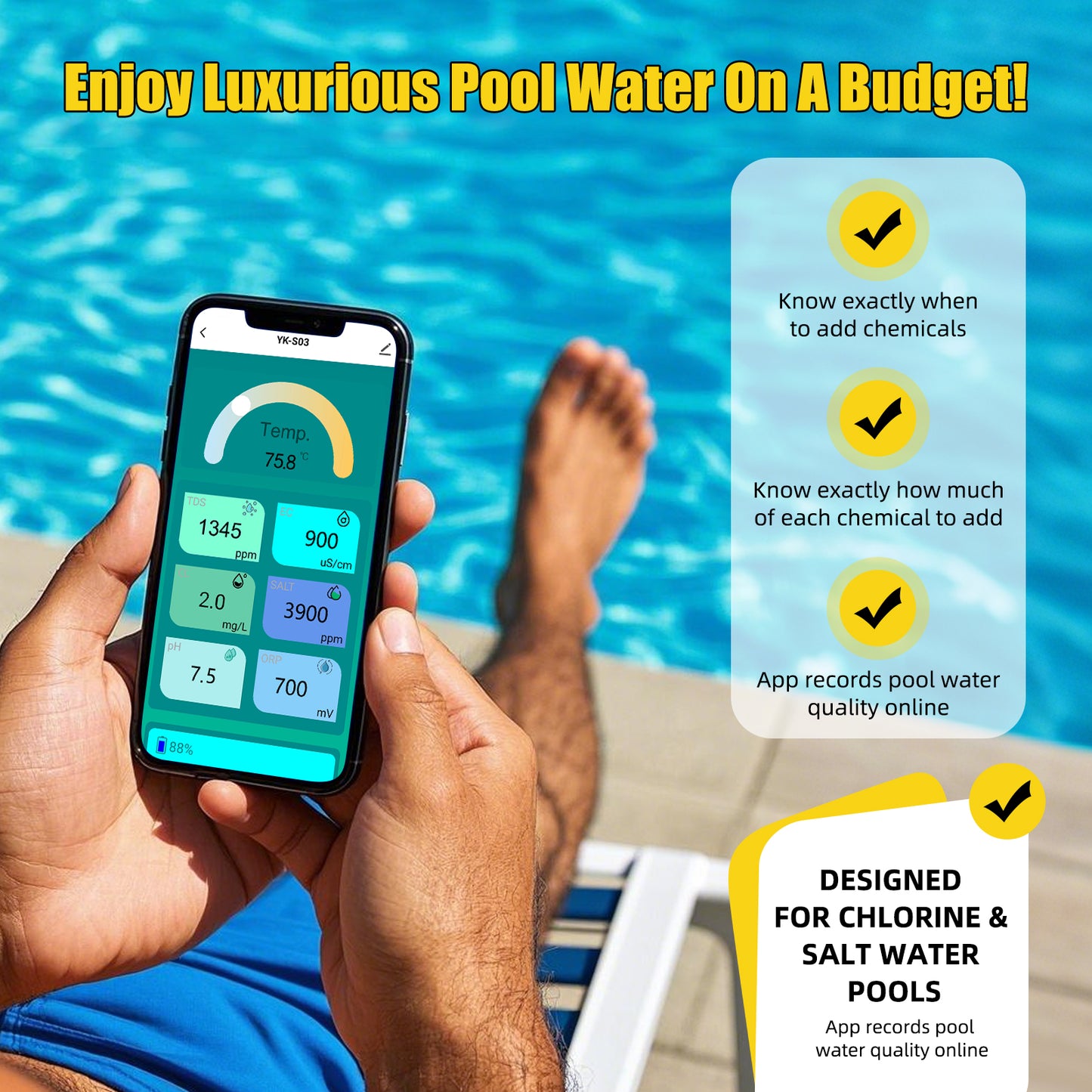 Solar-Powered Tuya Zigbee Pool Water Quality Tester – 7-in-1 Smart Floating Monitor (pH / Chlorine / ORP / Salinity / EC / TDS / Temperature)