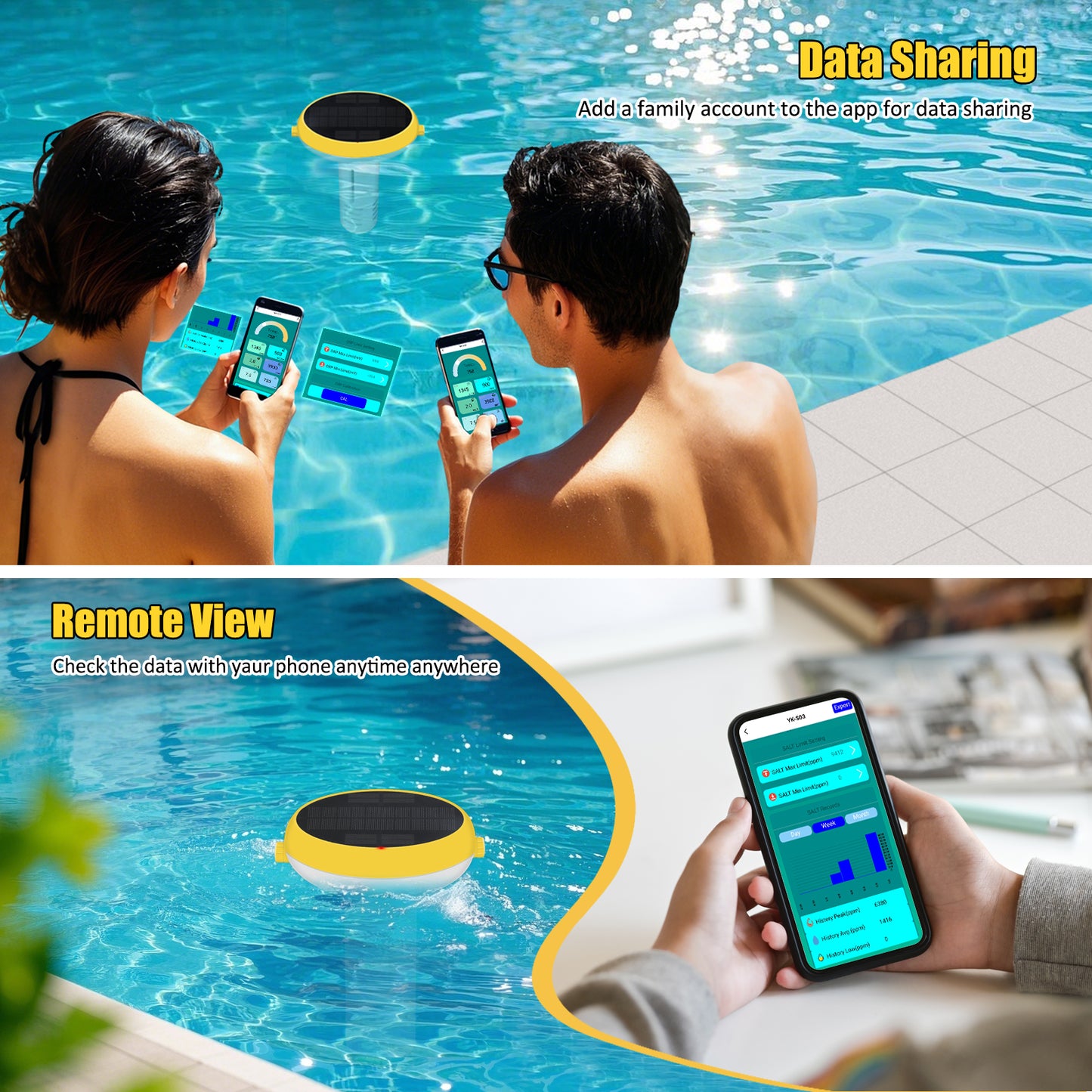 Solar-Powered Tuya Zigbee Pool Water Quality Tester – 7-in-1 Smart Floating Monitor (pH / Chlorine / ORP / Salinity / EC / TDS / Temperature)
