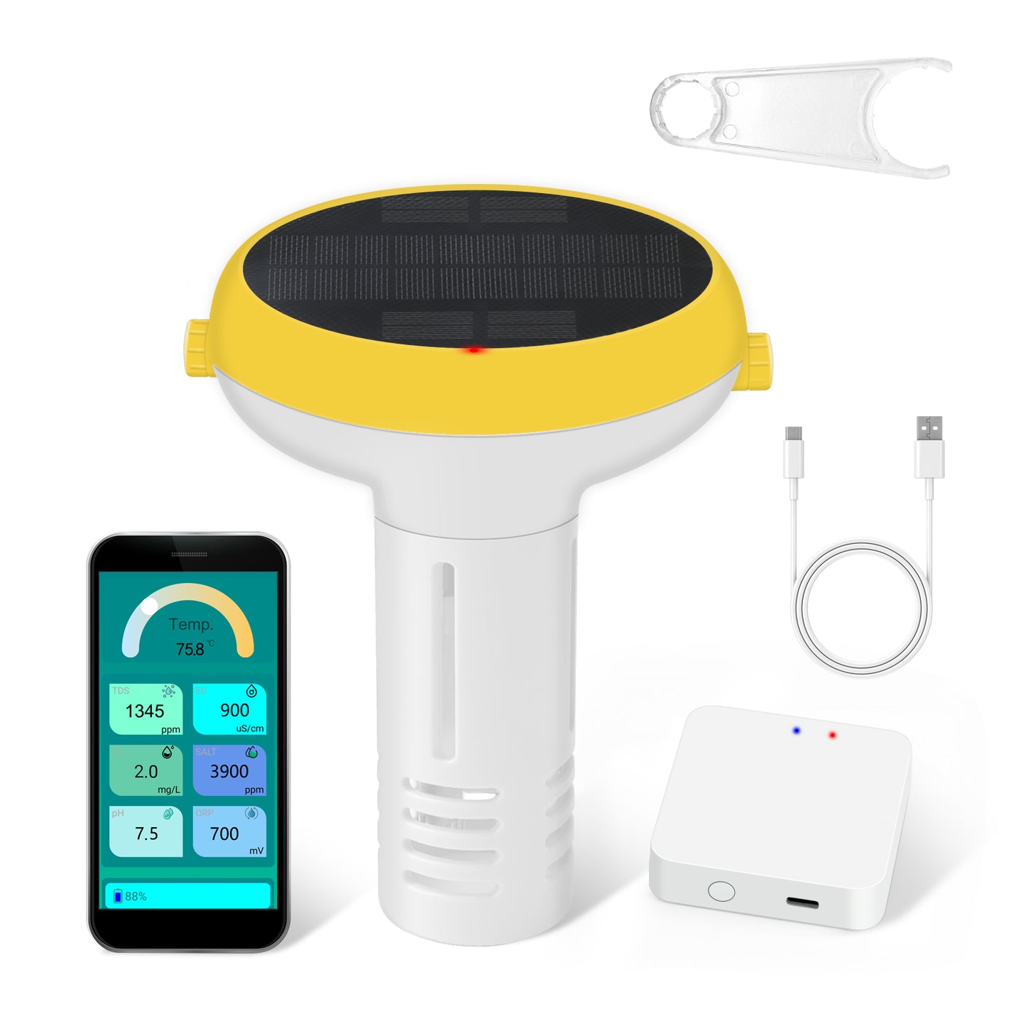 Solar-Powered Tuya Zigbee Pool Water Quality Tester – 7-in-1 Smart Floating Monitor (pH / Chlorine / ORP / Salinity / EC / TDS / Temperature)